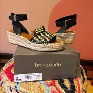 Franco Sarto Black and Cream Espadrille Sandals